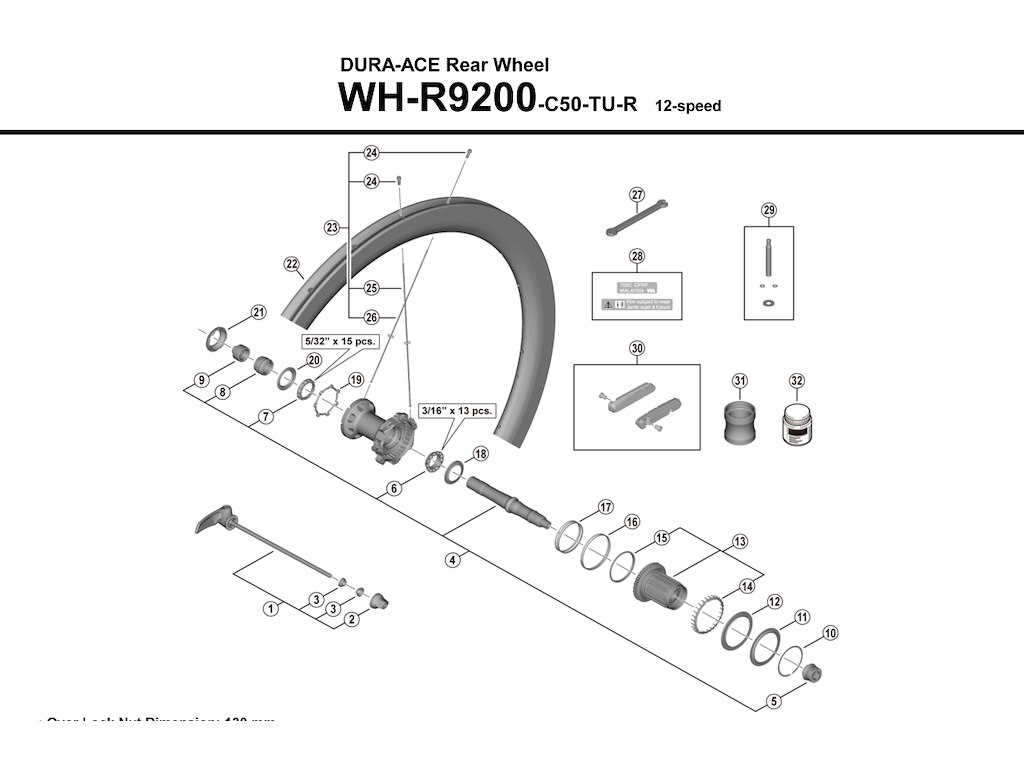 Shimano Dura Ace eger 258mm lang til baghjul model WH-R9200-C50-TU-R
