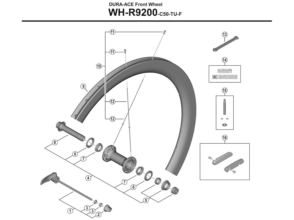 Shimano Dura Ace eger 261mm lang til forhjul model WH-R9200-C50-TU-F
