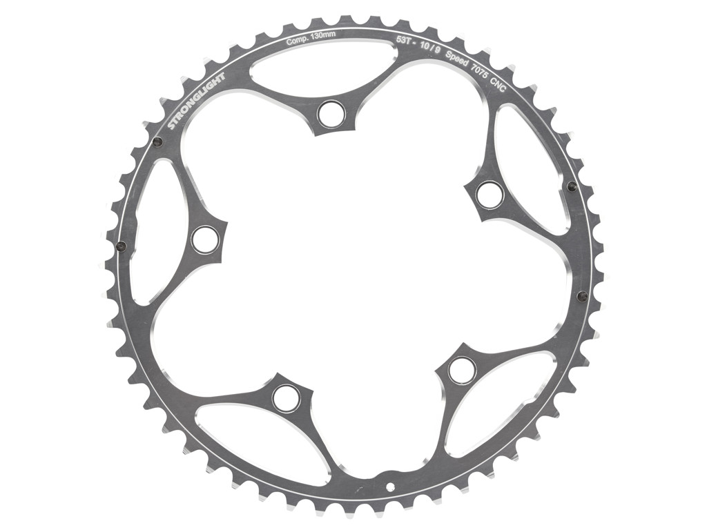 Stronglight klinge - 53 tands - ø130 - 5 huller - 9/10 speed - Zicral alu - Sølv