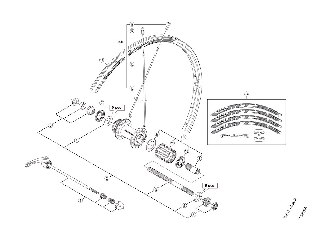 Shimano eger 292mm lang højre til baghjul model WH-MT35-29"