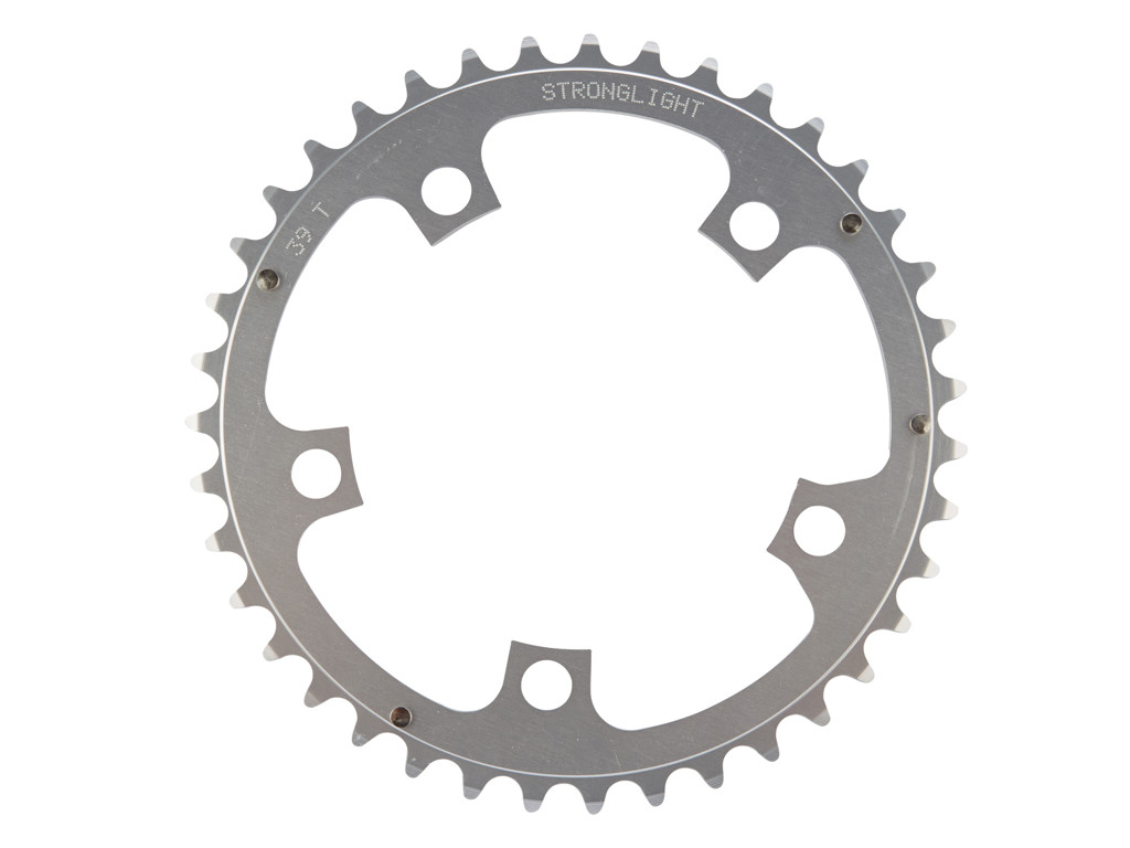 Stronglight klinge - 39 tands - ø110 - 5 huller - 9/10 speed - Dural alu - Sølv