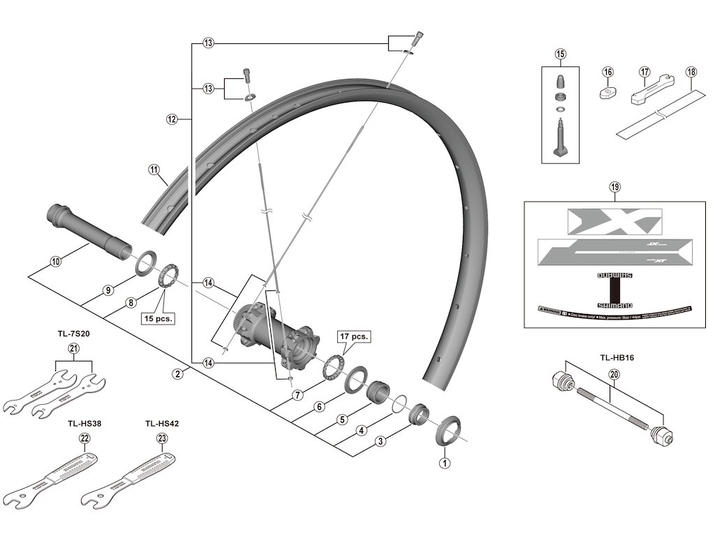 Shimano aksel komplet til forhjul model WH-M8100-TL-F15-B-275