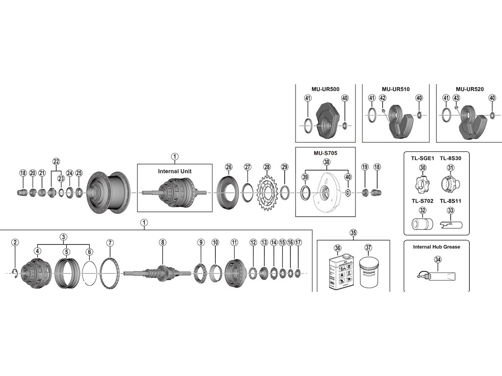 Shimano Nexus navindsats 187mm aksel til geranav model SG-C6061-8D