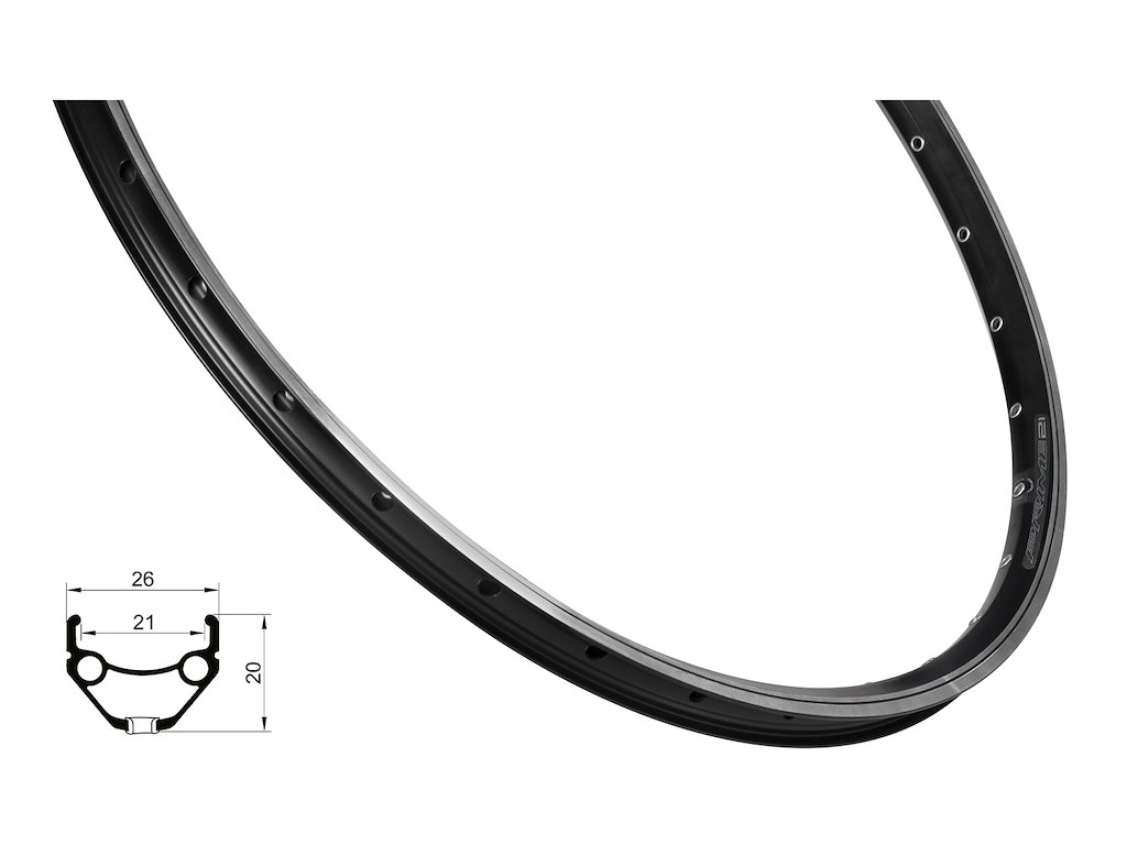 FORCE Prime fælg 26" (559x21) aluminium  36 eger huller - Fælgbremse - Sort