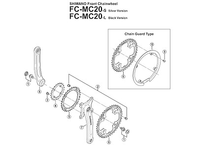 Shimano pedalarm højre 175mm lang til FC-MC20 - Sølv