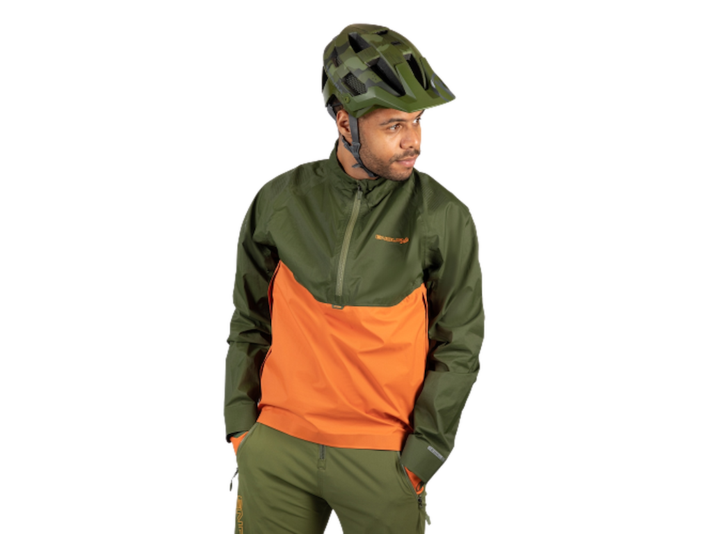 Endura M%00 Lite Pullover Waterproof - Cykeljakke - Herre - Grøn/Orange - Str. 2XL