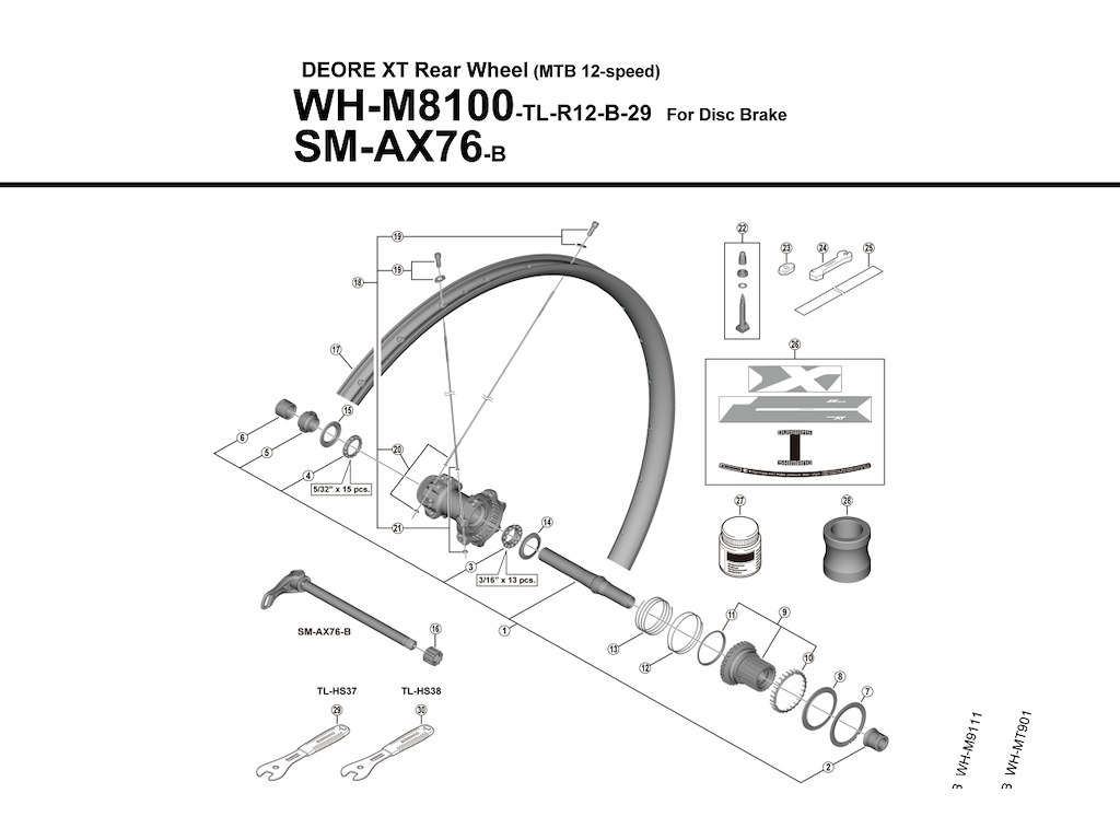 Shimano eger 301,5mm lang med skive til baghjul model WH-M8100-TL-R12-B-29