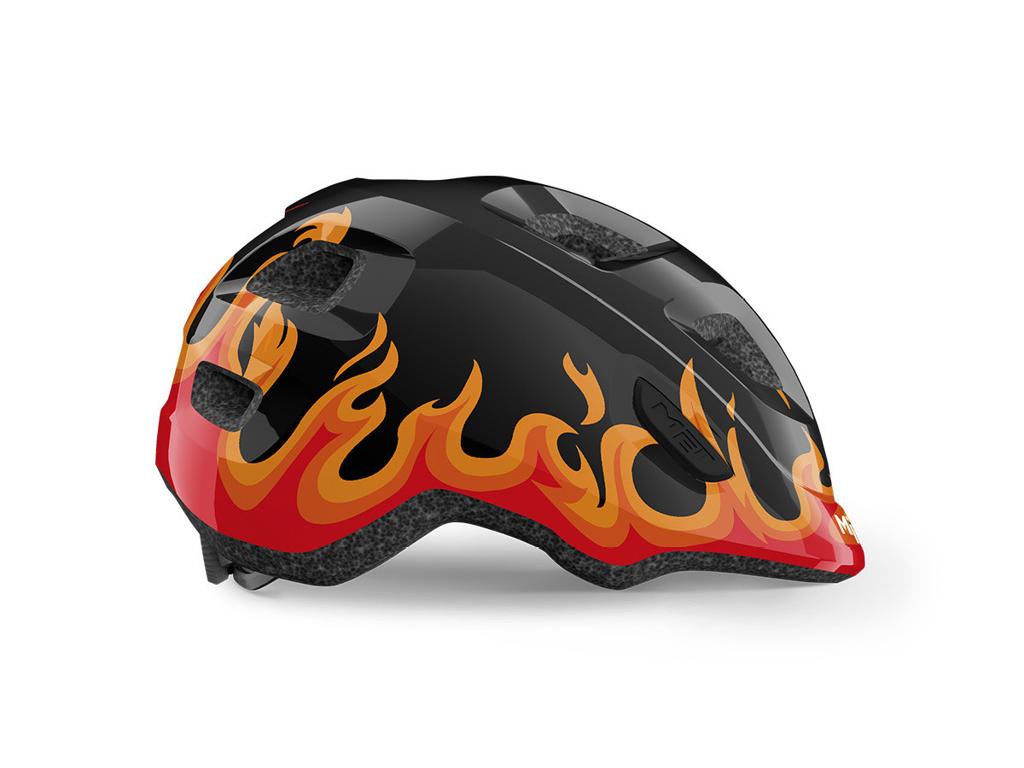 Met Hooray - Børnecykelhjelm - Sort/Flammer - Str. 46-52 cm