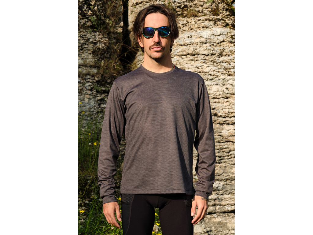 Giordana Gravel Uld T-Shirt - Lange Ærmer - Sort/Grå