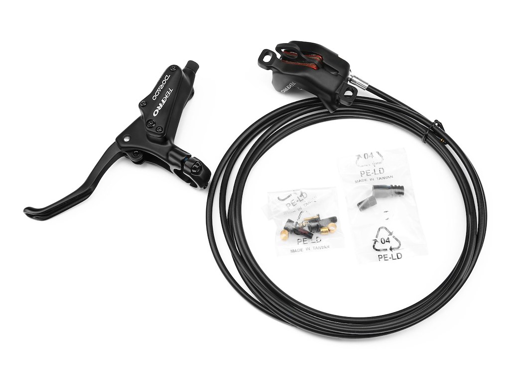 Tektro hydraulisk bremsesæt venstre 4 stemplet med 2,3mm rotor ø5,5mm 3200mm lang bresmeslange