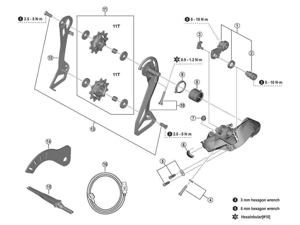 Shimano 105 aksel beslagakselenhed til bagskifter model RD-R7150