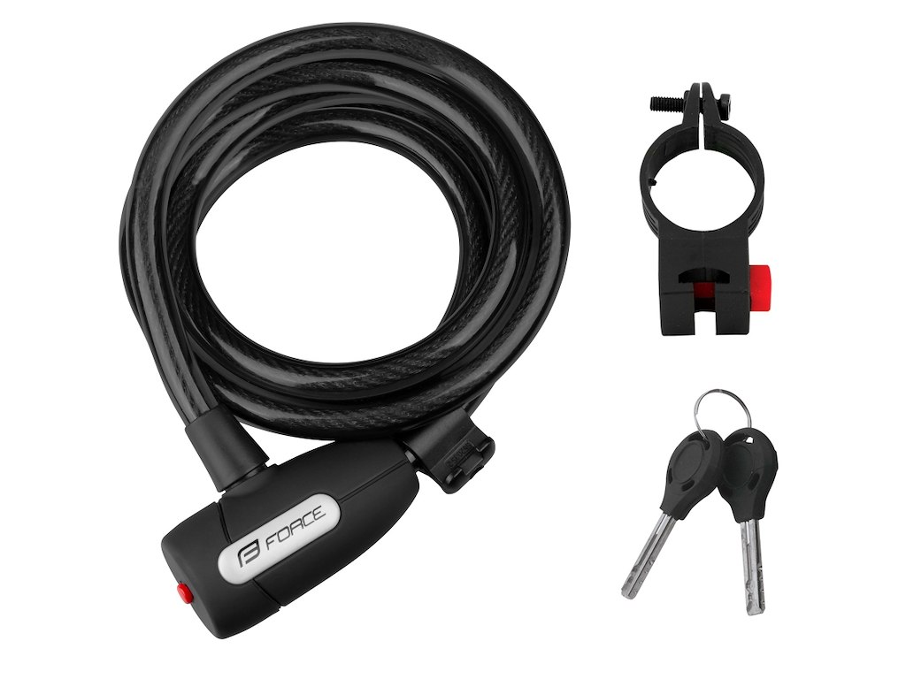 FORCE LUX Spirallås Med Holder 180 cm / 12 mm Sort