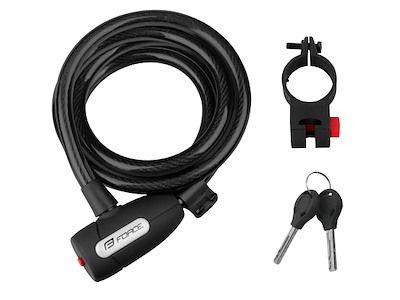 FORCE LUX Spirallås Med Holder 180 cm / 12 mm Sort