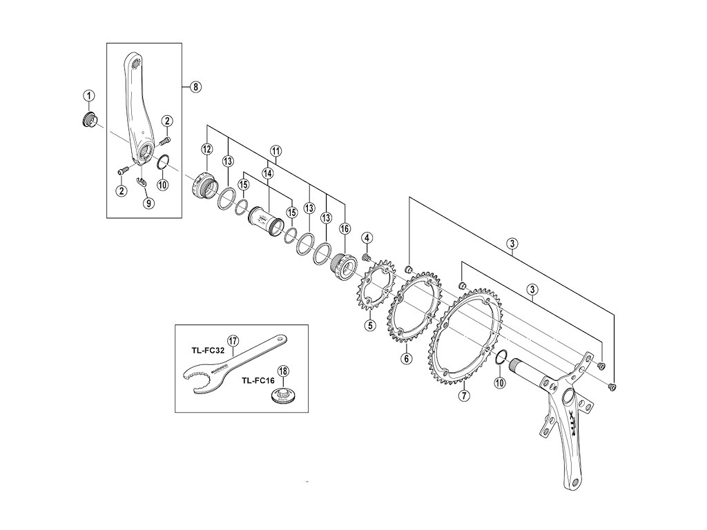 Shimano XTR pedalarm højre 175mm lang til FC-M960